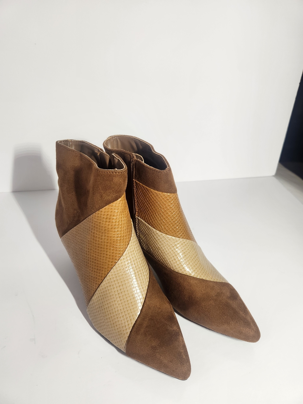 Impo Brown and Tan Suede Pointed Ankle Booties Size 8.5